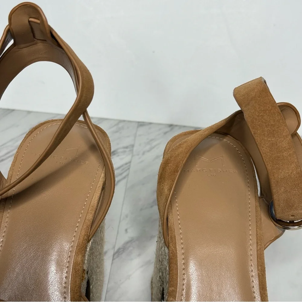 Marc Fisher Oleta Brown Suede Espadrille Platform Heeled Sandal 8 1/2 M